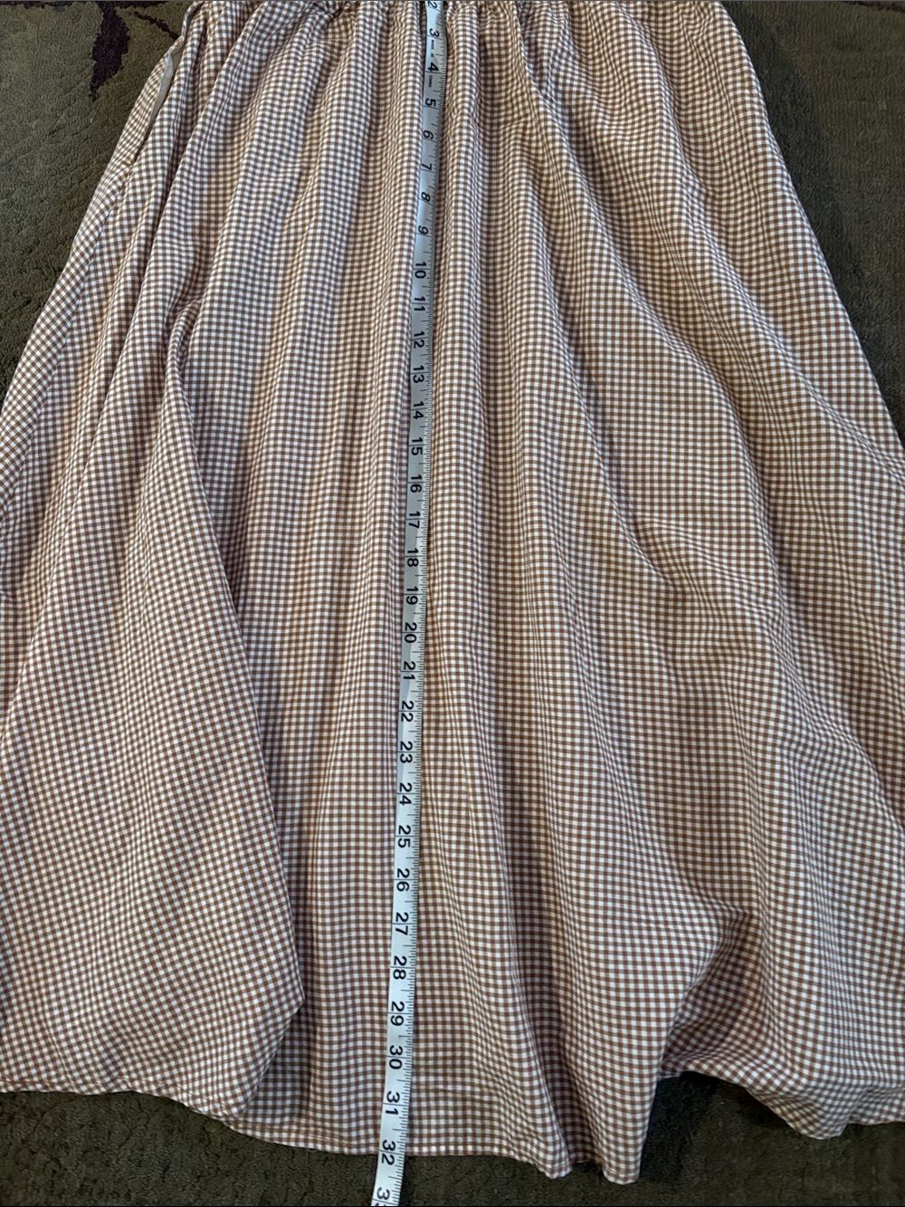 Women's Beige and Brown Gingham Midi Skirt
